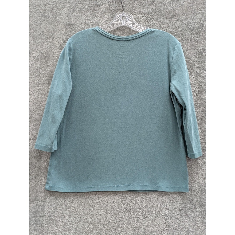 St. John's Bay Shirt Womens Large Blue V Neck 3/4 Sleeve Cotton Basic Jersey - Picture 5 of 6